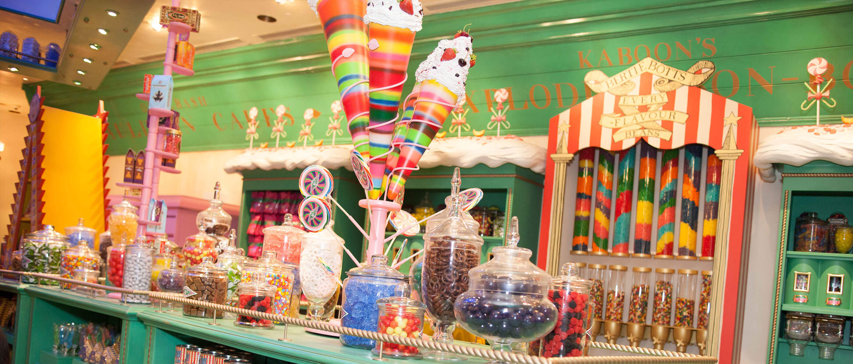 Table island full of candy.