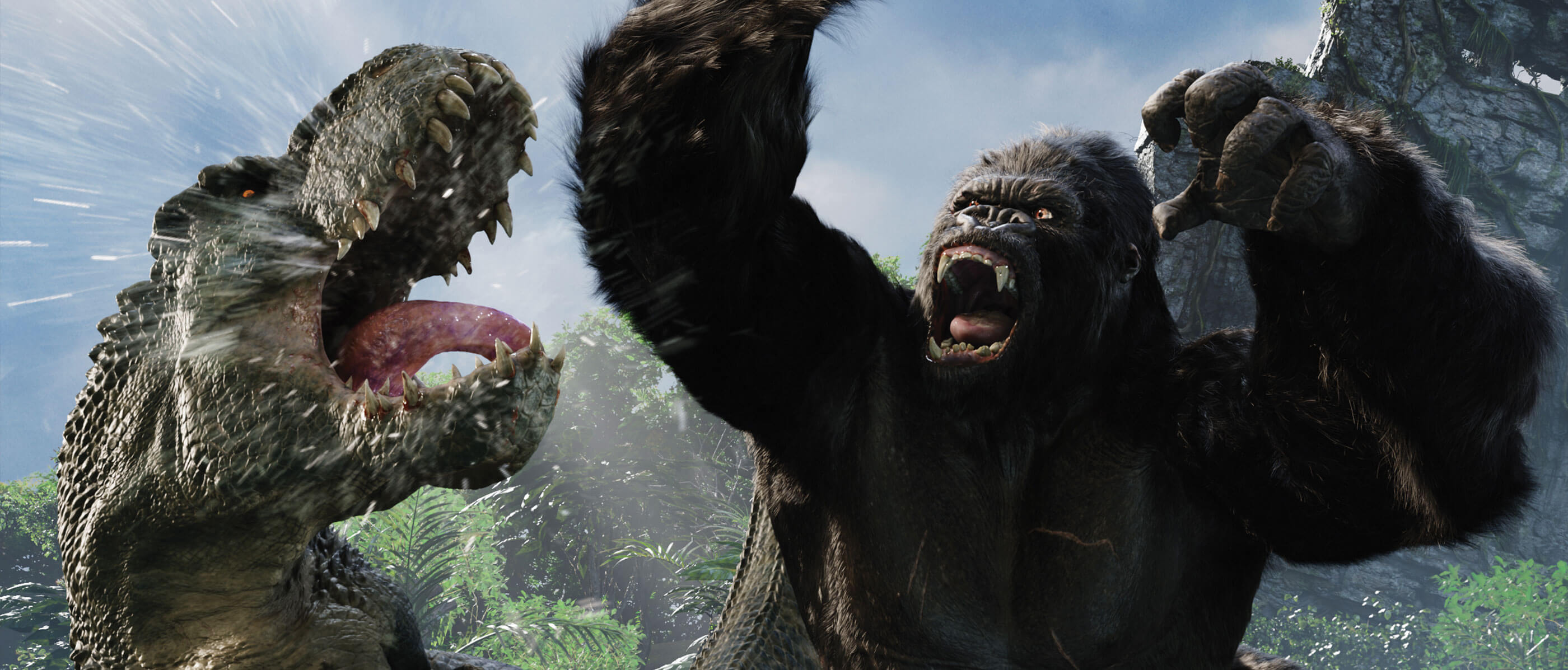 King Kong hitting a dinosaur.