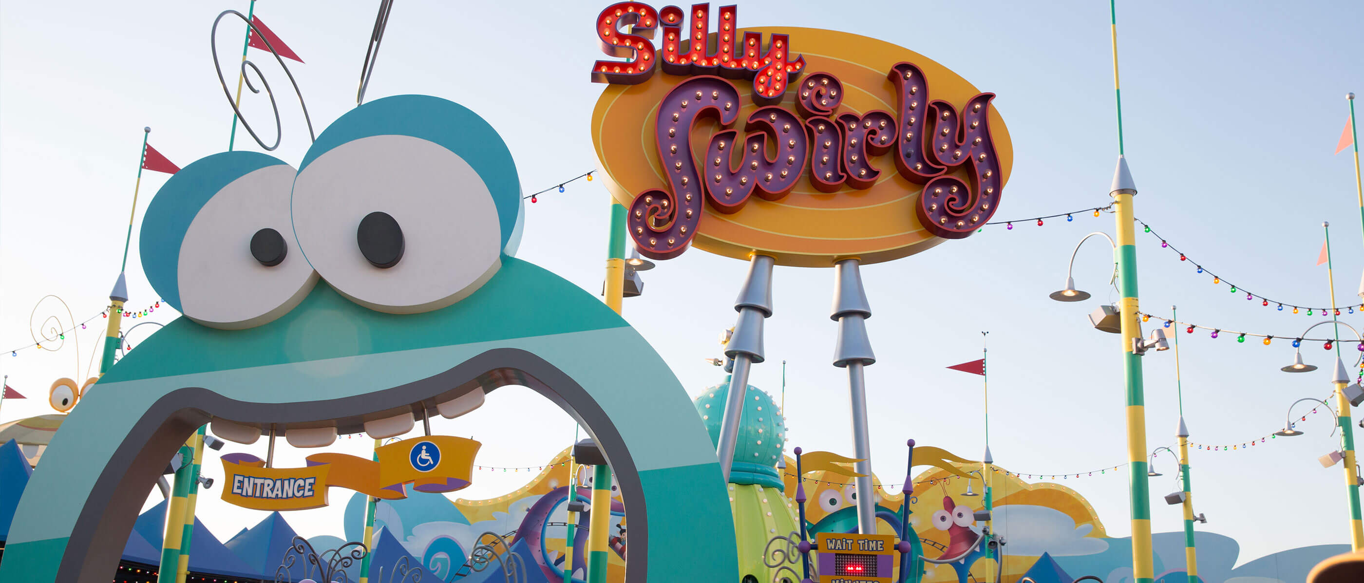 Silly Swirly sign in front of the entrance to the ride.