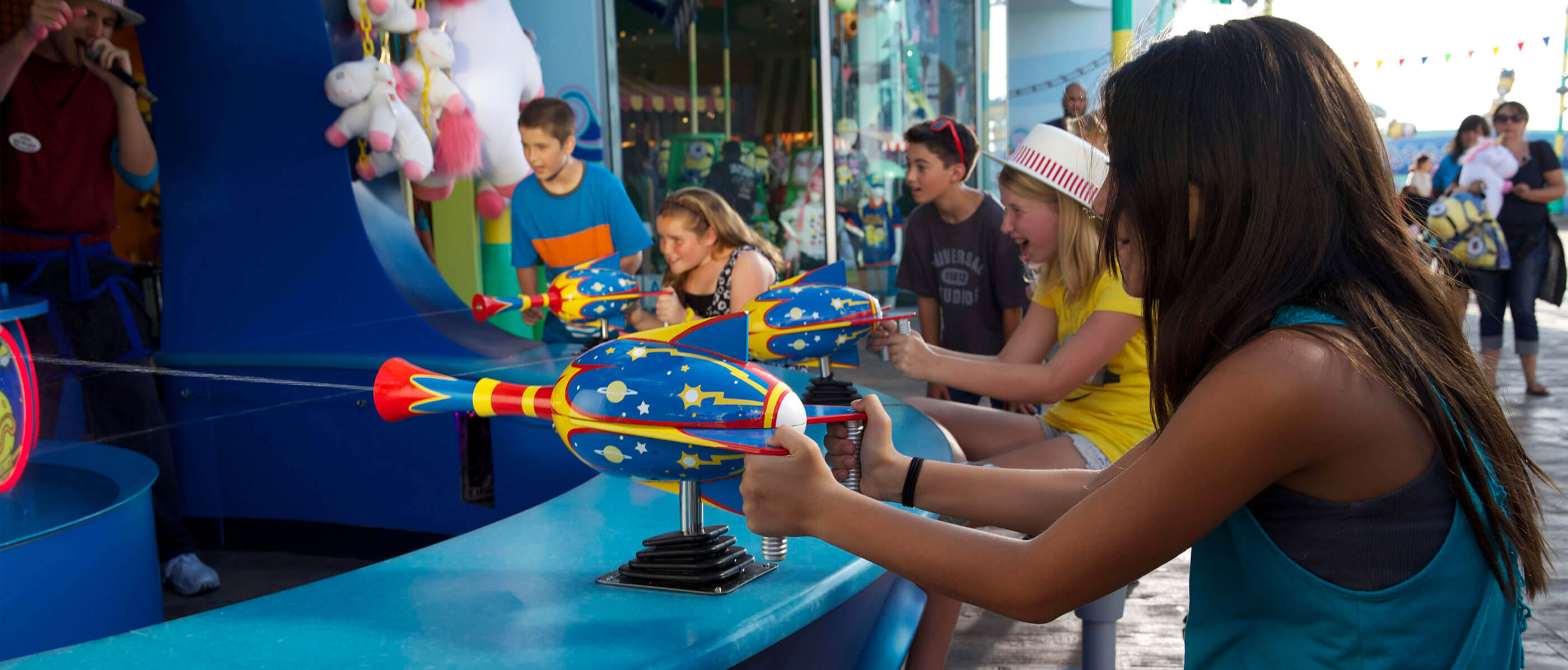 Kids playing a water game at Super Silly Fun Land.