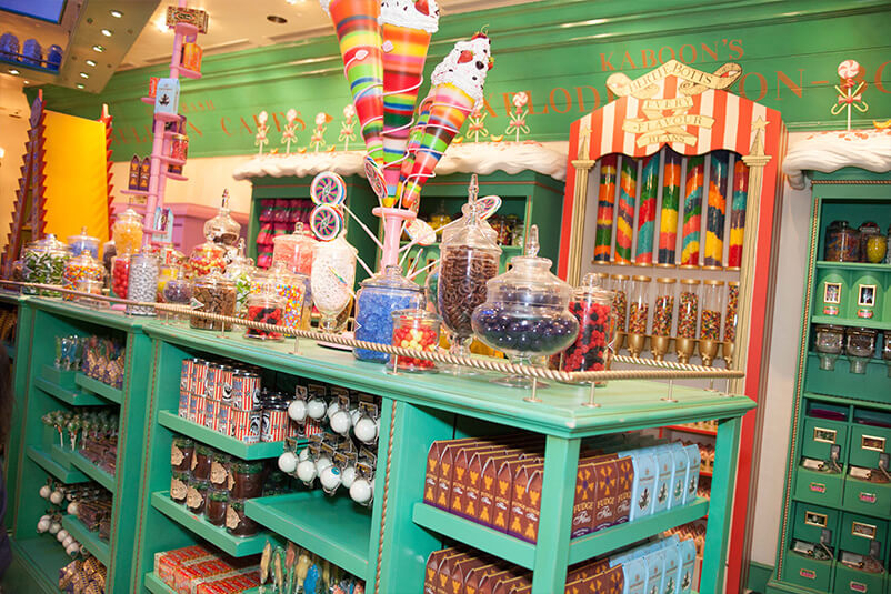 Table island full of candy.