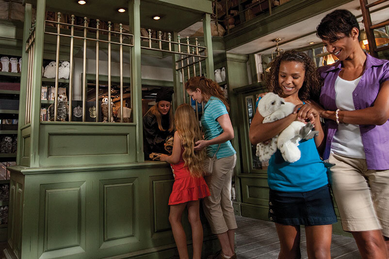 People visiting the Harry Potter Owl Post at Universal Studios.