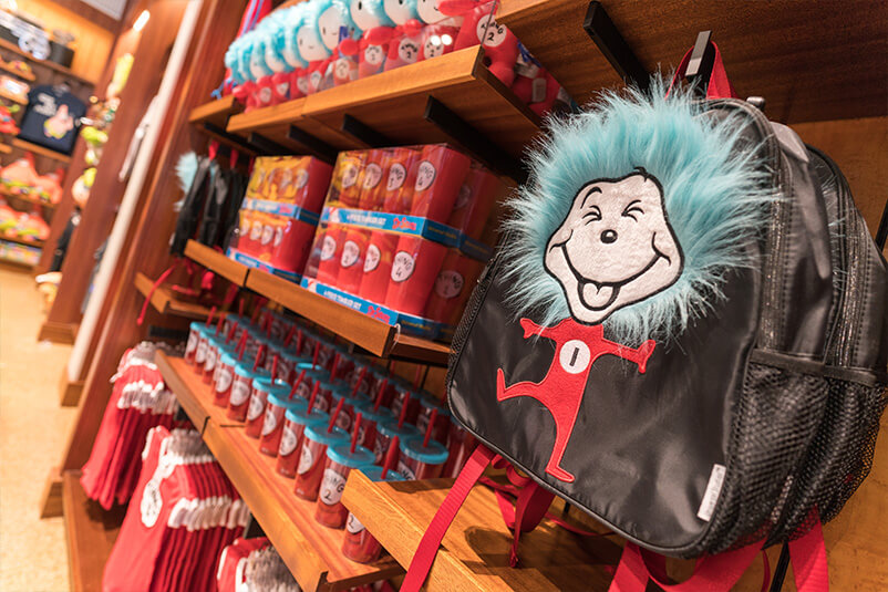 A store's wall full of merchandise of the character Thing 1.
