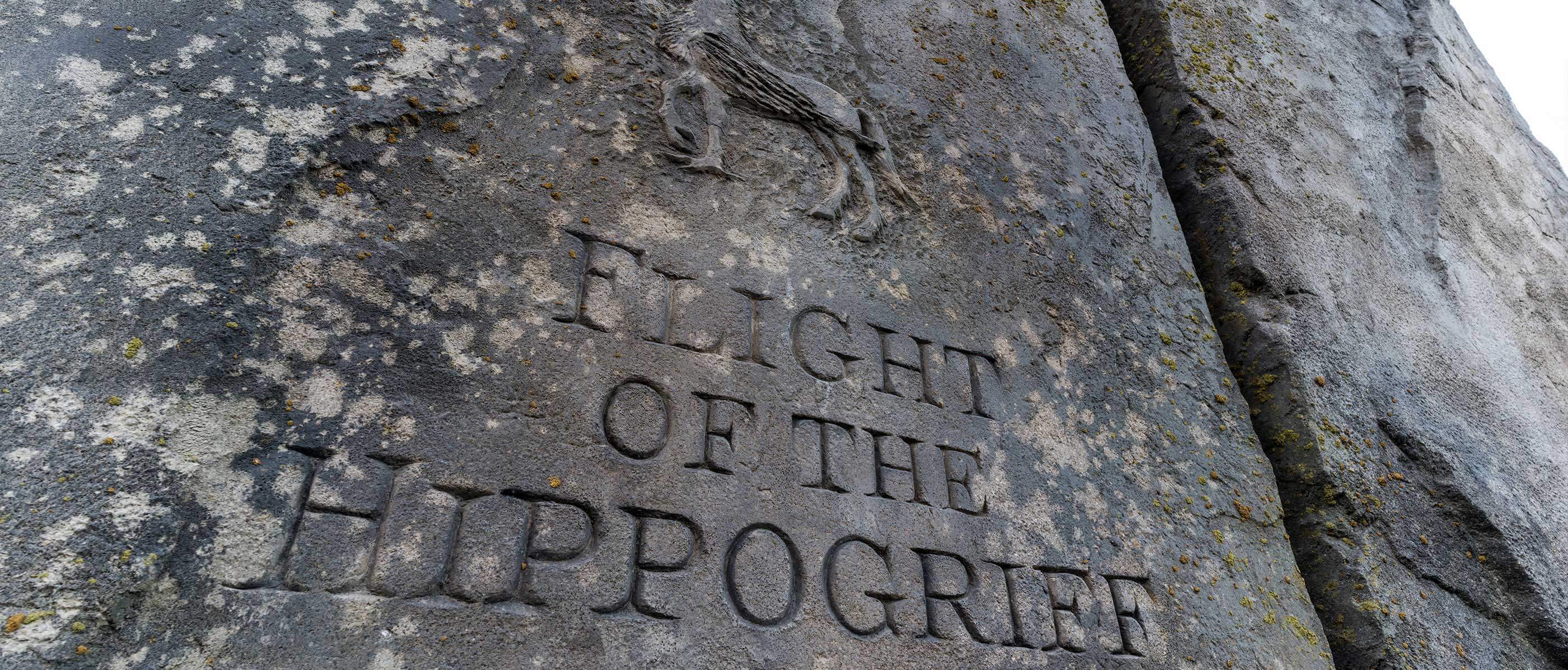 A stone with text saying