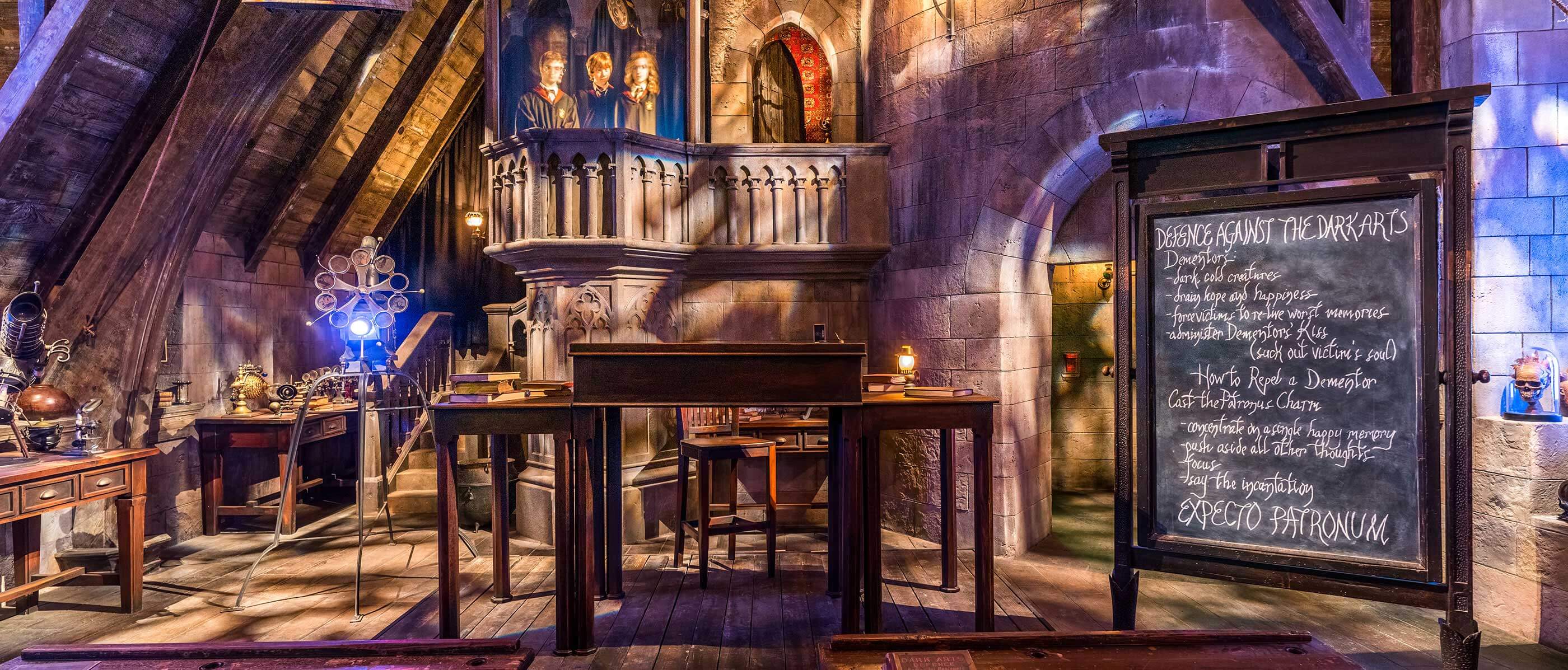 The Defence Against The Dark Arts classroom on the Harry Potter Forbidden Journey Ride.