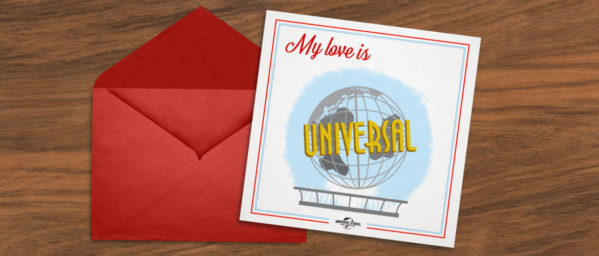 Illustration of USH Globe on Valentine's Day card