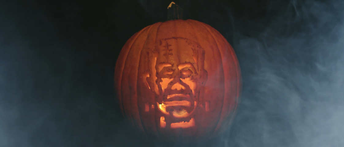 Frankenstein stencil carved into Pumpkin