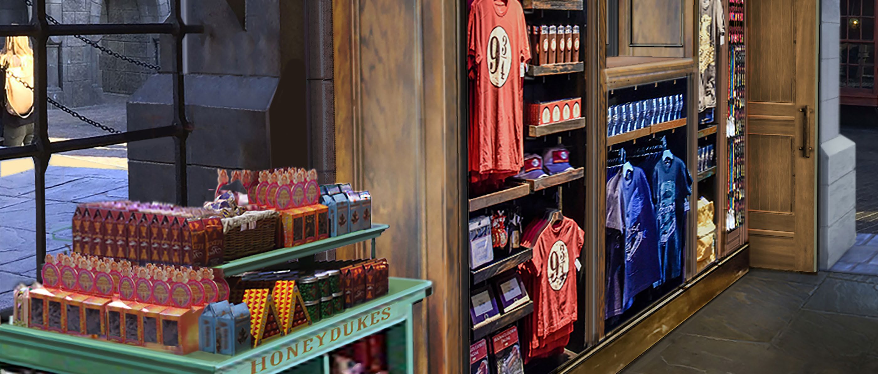 Interior of Hogsmeade Station Store with shirts