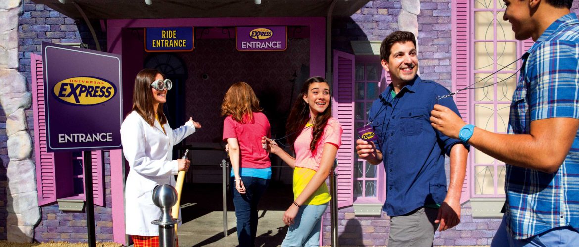 Family entering Despicable Me: Minion Mayhem with Universal Express