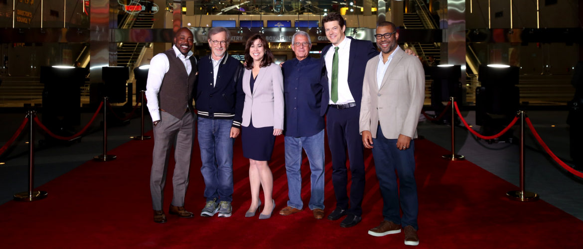 Steven Spielberg, Ron Meyer, Universal Execs outside Universal Cinema