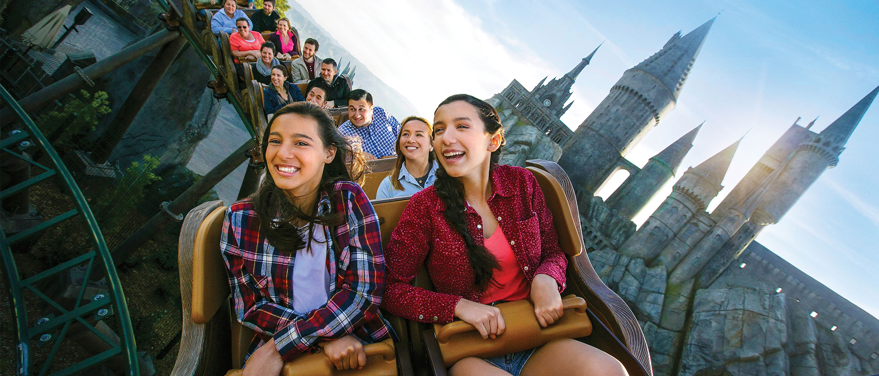 Guests riding Flight of the Hippogriff