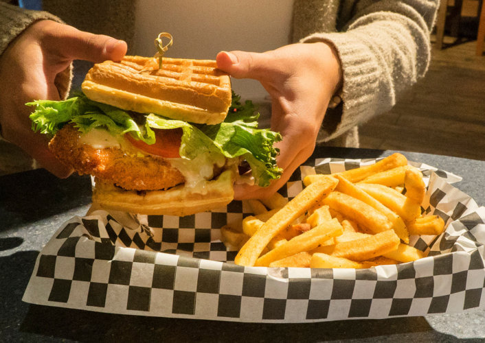 6 Must Try Food Items in the Park - Chicken and Waffle Sandwich