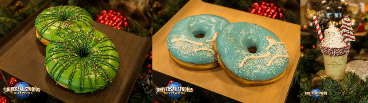 Wreath donut, snowman donut and Very Merry Milkshake