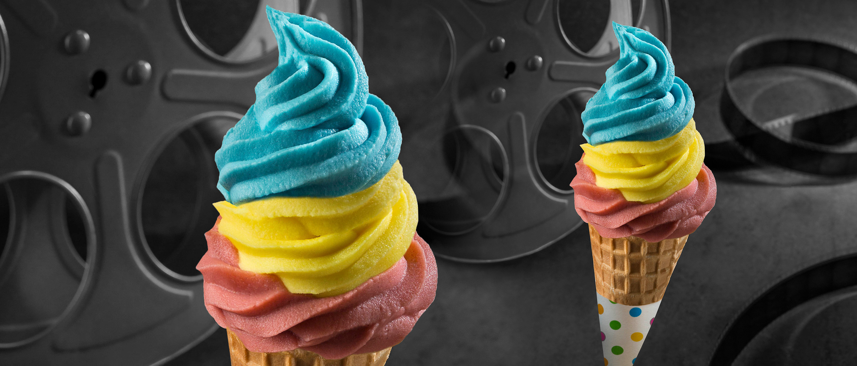 Multi-Colored Ice Cream Swirl on top of Cone