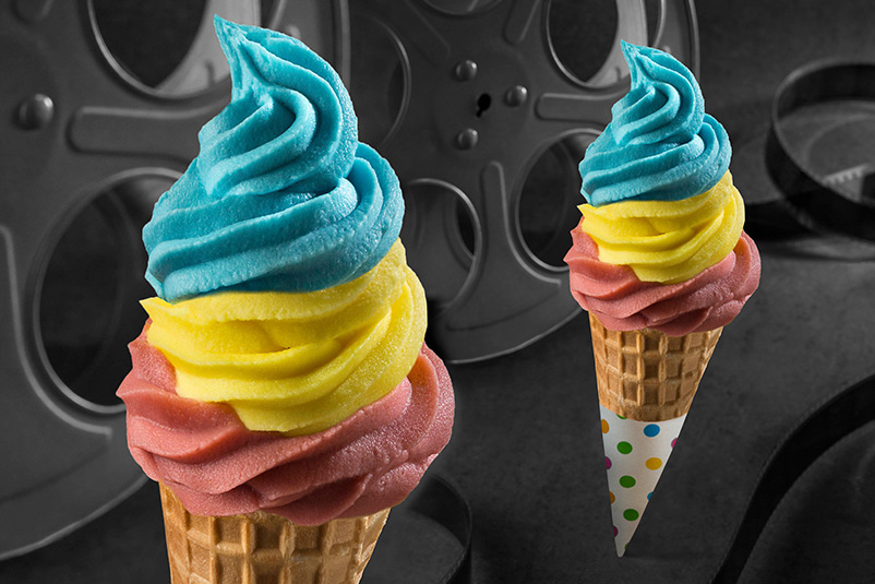 Multi-Colored Ice Cream Swirl on top of Cone
