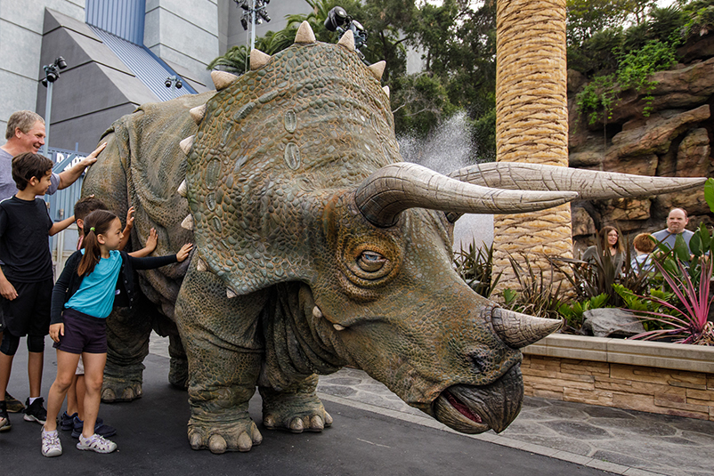 Guests meeting a Triceratops