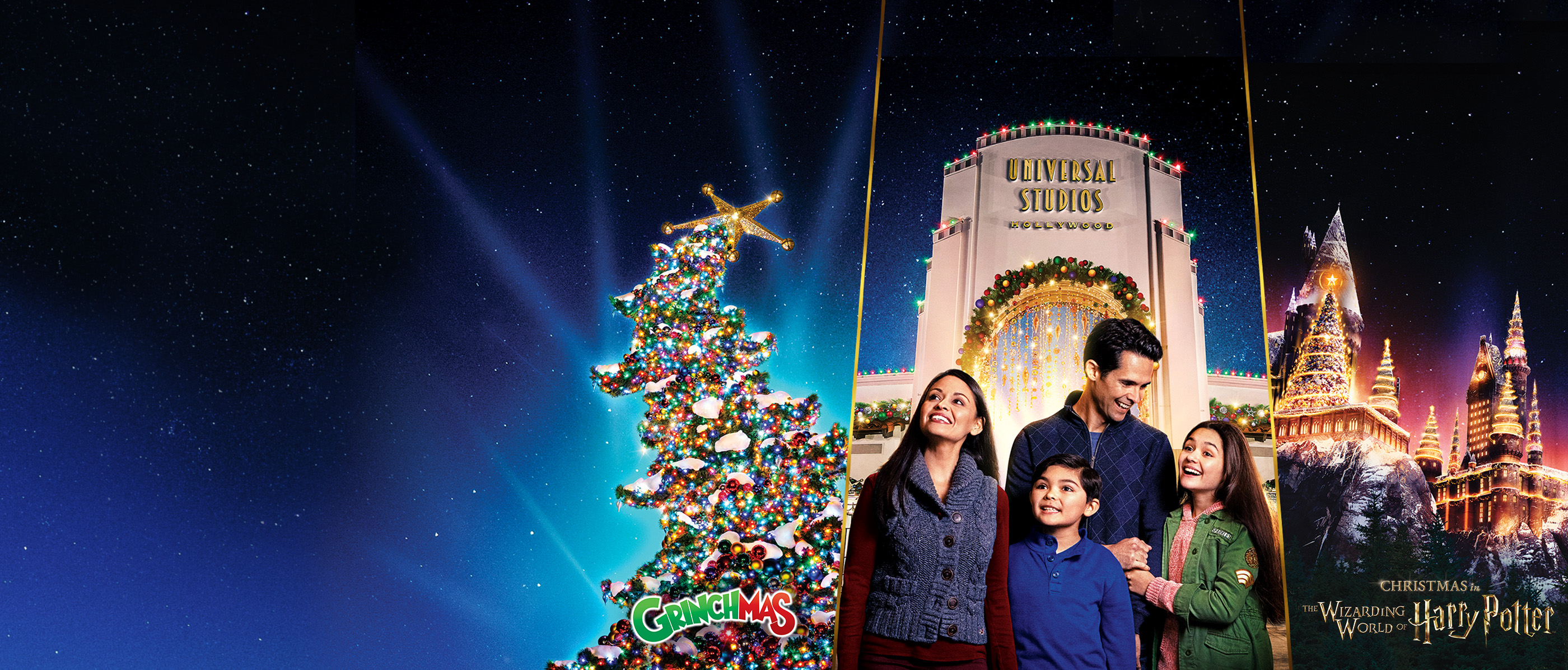 Family in front of Universal Studios Hollywood Arch